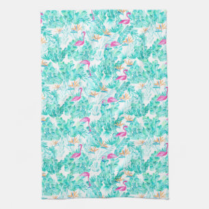 Tropical Flamingo Palm Leaf Bird of Paradise Towel