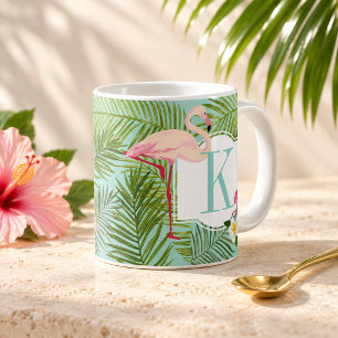 Tropical Flamingo Palm Leaf Monogram Coffee Mug