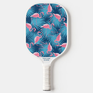 Tropical Flamingo Palm Print Custom Name Phone # Pickleball Paddle