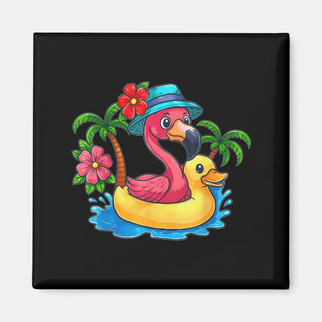 Tropical Flamingo Palm Tree Beach Sunset Summer Magnet (Front)