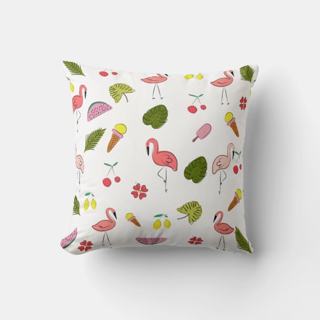 Tropical Flamingo Palm Tree Pattern Cushion (Front)