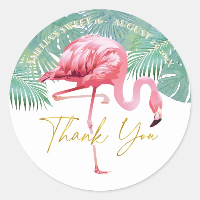 Tropical Flamingo Palms Sweet 16 ID922 Classic Round Sticker (Front)