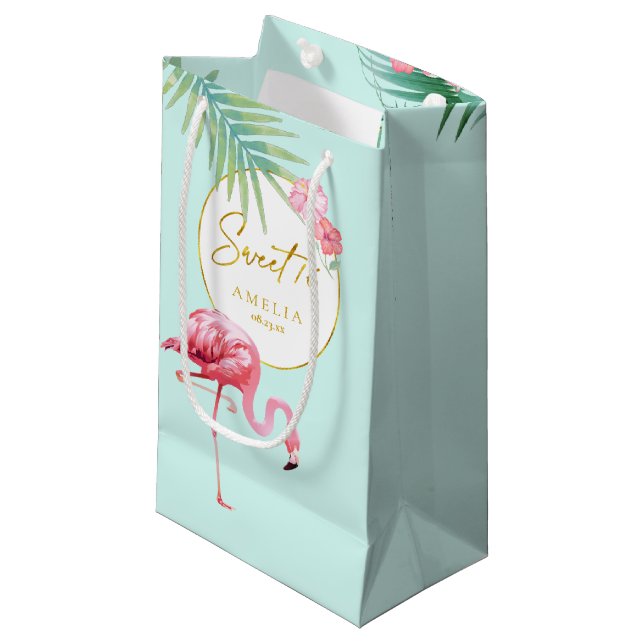 Tropical Flamingo Palms Sweet Sixteen ID926 Small Gift Bag (Front Angled)