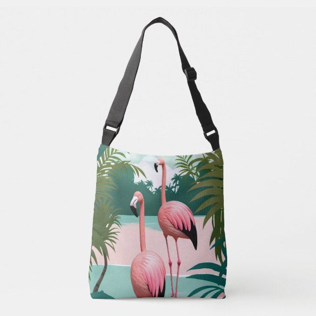 Tropical Flamingo Paradise Crossbody Bag (Front)