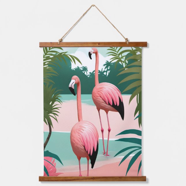 Tropical Flamingo Paradise Hanging Tapestry (Front)