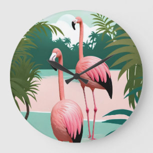 Tropical Flamingo Paradise Large Clock