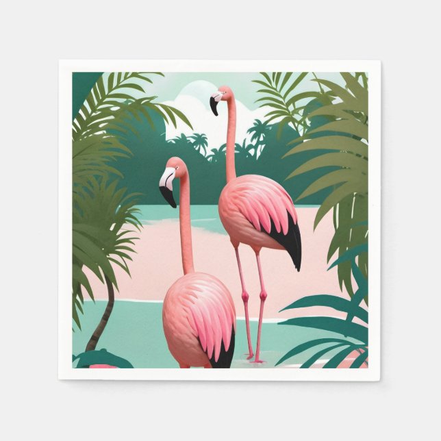 Tropical Flamingo Paradise Napkin (Front)