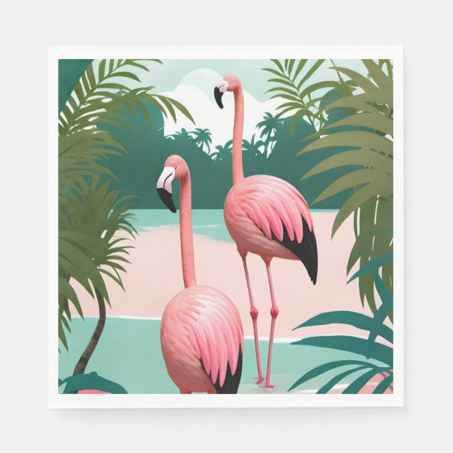 Tropical Flamingo Paradise Napkin (Front)