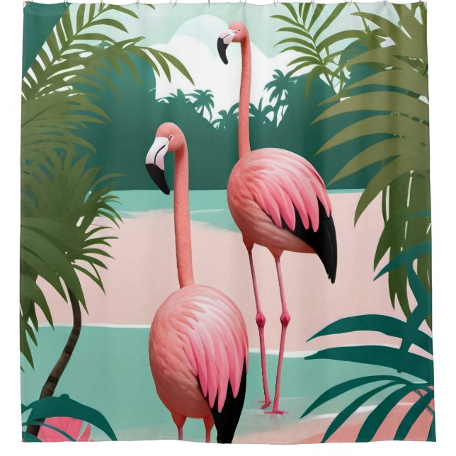 Tropical Flamingo Paradise Shower Curtain (Front)