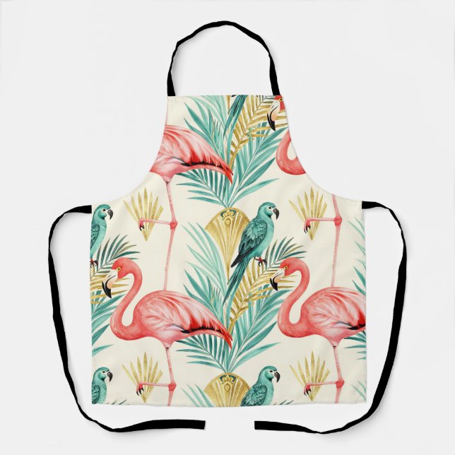 Tropical Flamingo Parrot Jungle Apron (Front)