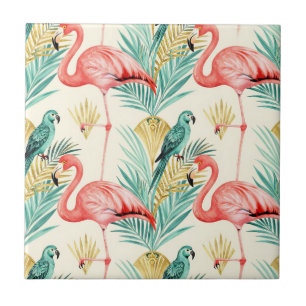 Tropical Flamingo Parrot Jungle Ceramic Tile