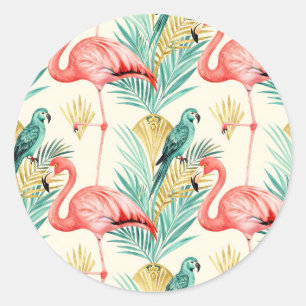 Tropical Flamingo Parrot Jungle Classic Round Sticker