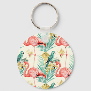 Tropical Flamingo Parrot Jungle Key Ring