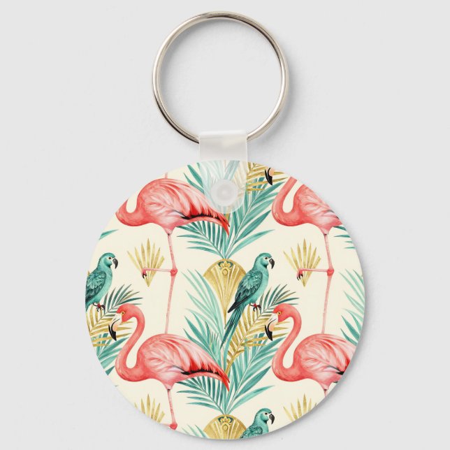 Tropical Flamingo Parrot Jungle Key Ring (Front)
