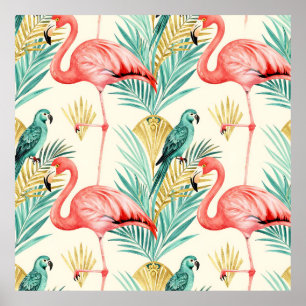 Tropical Flamingo Parrot Jungle Poster