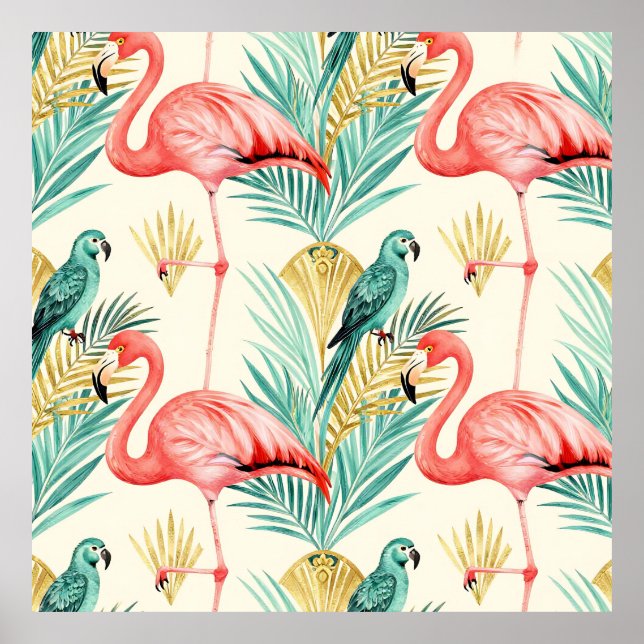 Tropical Flamingo Parrot Jungle Poster (Front)