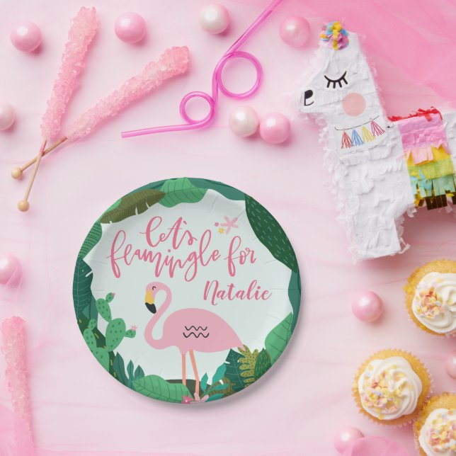 Tropical flamingo party paper plate (Party)