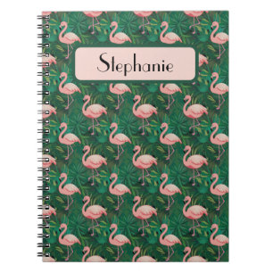 Tropical Flamingo Pattern Personalised Notebook