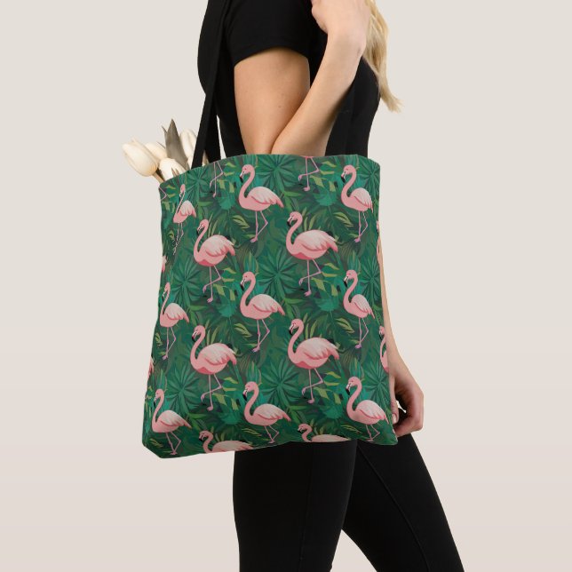 Tropical Flamingo Pattern Tote Bag (Close Up)