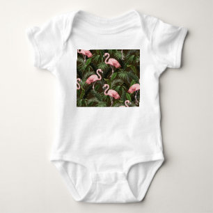 Tropical Flamingo Pattern: Vintage Leaves Baby Bodysuit