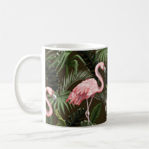 Tropical Flamingo Pattern: Vintage Leaves Coffee Mug