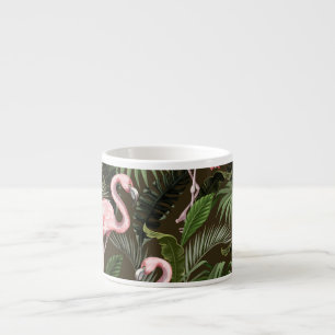Tropical Flamingo Pattern: Vintage Leaves Espresso Cup