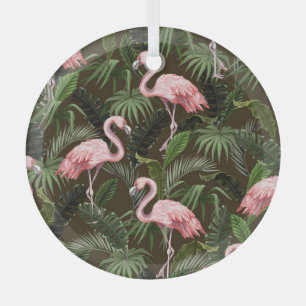 Tropical Flamingo Pattern: Vintage Leaves Glass Tree Decoration