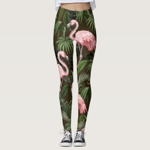 Tropical Flamingo Pattern: Vintage Leaves Leggings