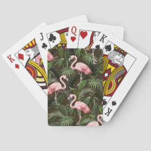 Tropical Flamingo Pattern: Vintage Leaves Playing Cards