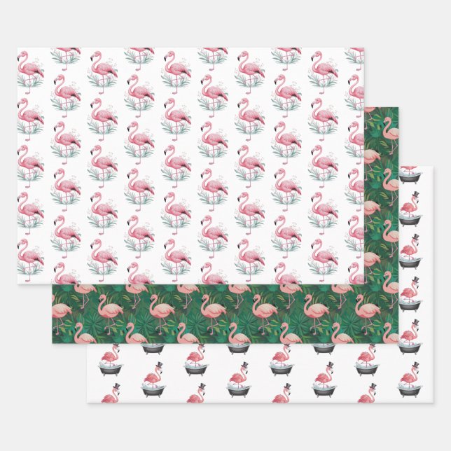 Tropical Flamingo Pattern Wrapping Paper Sheet (Set)