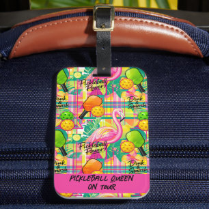 Tropical Flamingo Pickleball Luggage Tag