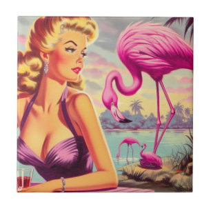 Tropical Flamingo Pin-up Ceramic Tile