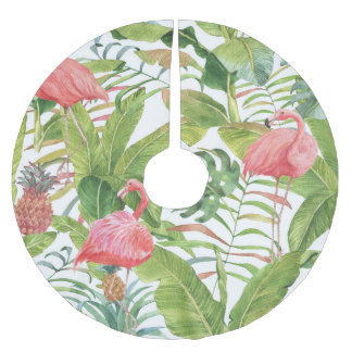 Tropical Flamingo Pineapple: Hand-Drawn Pattern Brushed Polyester Tree Skirt