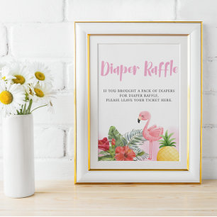 Tropical Flamingo Pink Diaper Raffle  Sign
