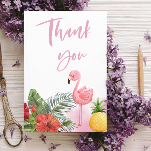 Tropical Flamingo Pink Girl Baby Shower  Thank You Card