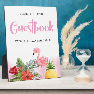 Tropical Flamingo Pink Guestbook Baby Shower Plaque