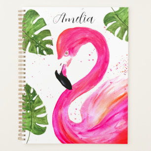 Tropical Flamingo Pink Palm Green Leaves Art Bird Planner
