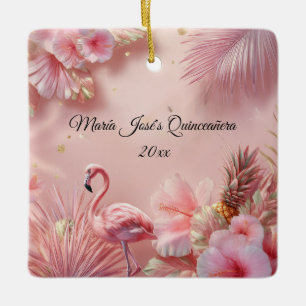 Tropical Flamingo Quinceañera, custom Ceramic Ornament