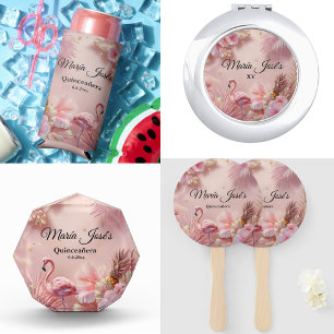 Tropical Flamingo Quinceañera, custom Seltzer Can Cooler