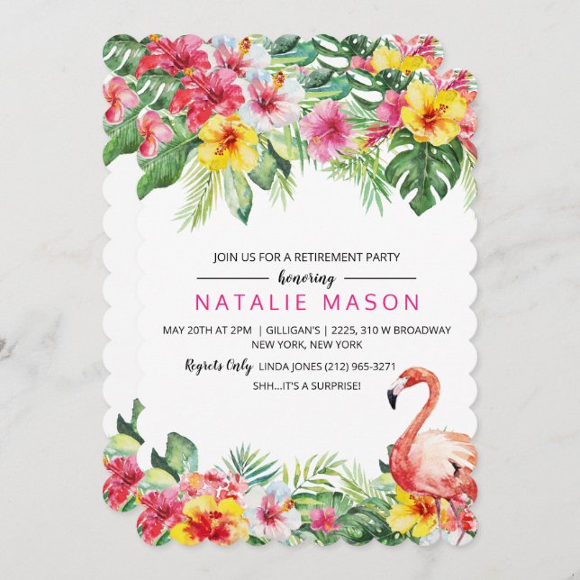 Tropical Flamingo Retirement Party Invitation (Front/Back)