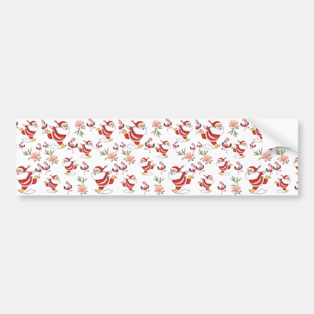 Tropical Flamingo Santa Christmas Pattern Bumper Sticker (Front)