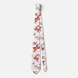 Tropical Flamingo Santa Christmas Pattern green Tie
