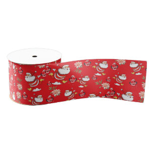 Tropical Flamingo Santa Christmas Pattern Grosgrain Ribbon