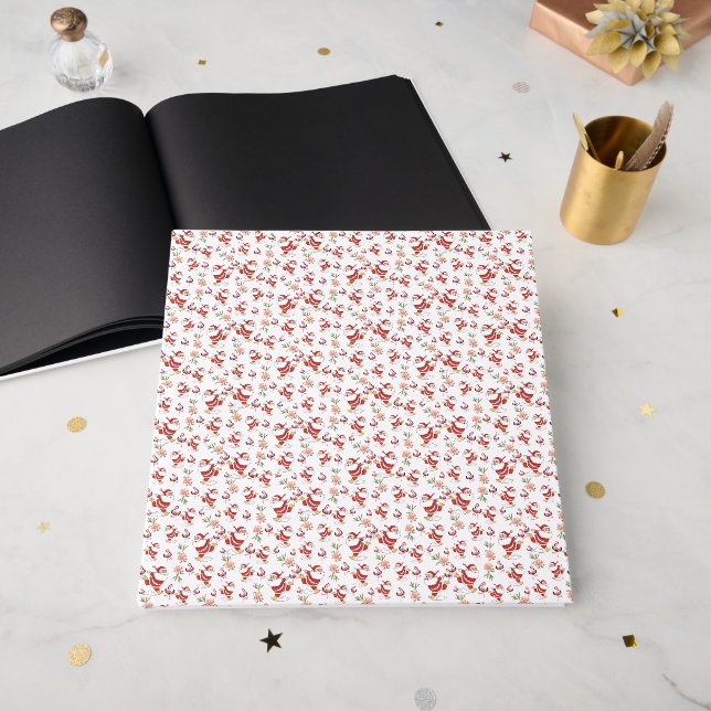 Tropical Flamingo Santa Christmas Pattern Guest Book (Front Open)