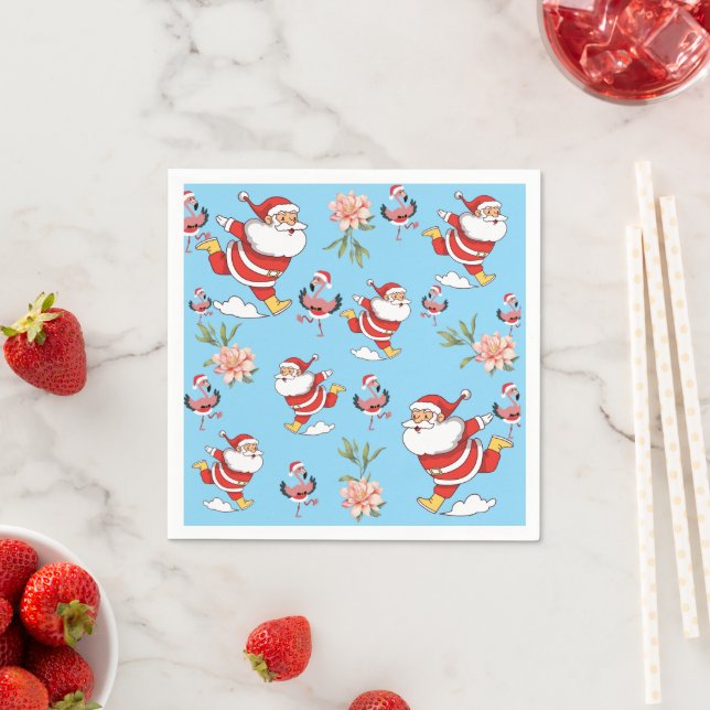 Tropical Flamingo Santa Christmas Pattern Napkin (Insitu)