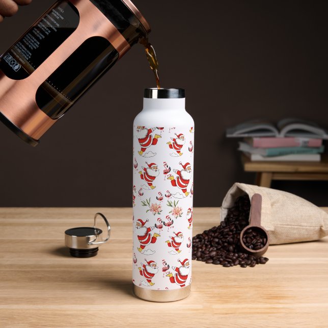 Tropical Flamingo Santa Christmas Pattern Water Bottle (Coffee)