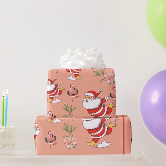 Tropical Flamingo Santa Christmas Pattern Wrapping Paper (Party Gifts)