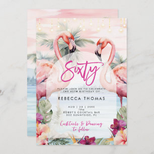 Tropical flamingo sixty birthday party invitation