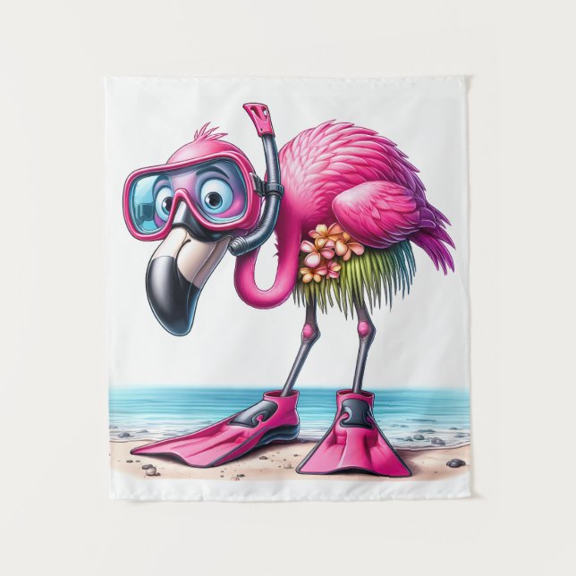 Tropical Flamingo Snorkelling Design Tapestry (Front)