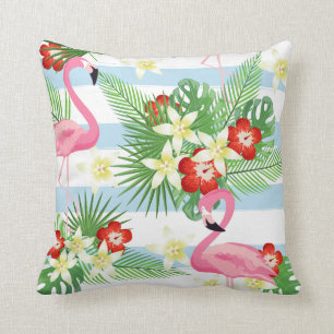 Tropical Flamingo Stripes Pattern Cushion